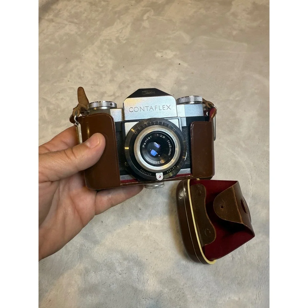 Zeiss Ikon Contaflex 35mm SLR Camera Pantar 45mm f2.8 Lens with Leather Case